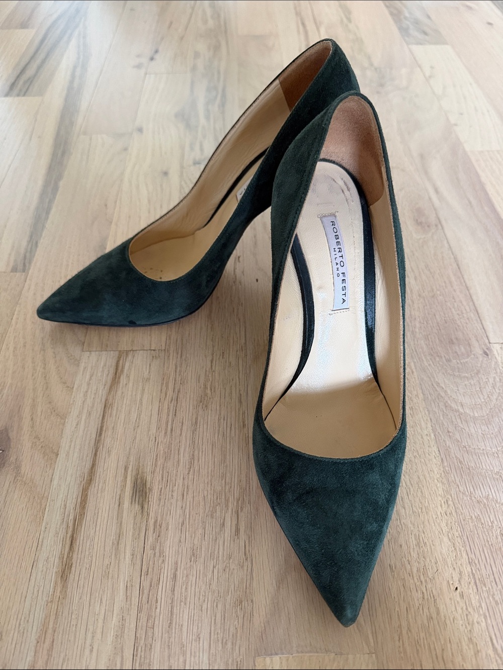 Roberto Festa Women's Dark Green Suede Pointed-Toe Pumps